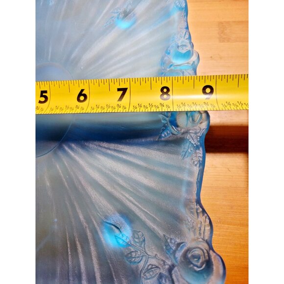 Vintage Tiffin Glass Co Blue UV Reactive Vanity Tray Raised Rose Edges Rare Find - Picture 10 of 10